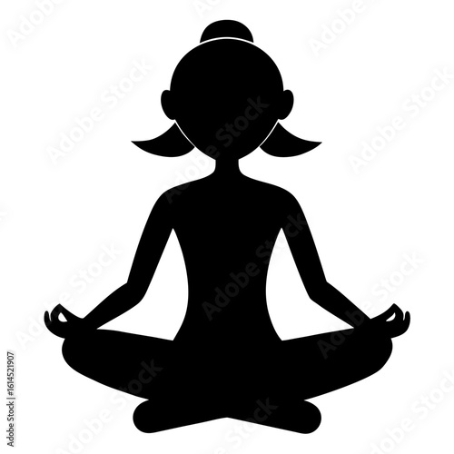 Silhouette of a woman meditating in a lotus position with hands in gyan mudra on a white background