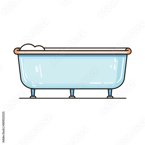 A clean and modern, flat-line style icon of a classic clawfoot bathtub with a bubble bath, a simple and elegant symbol of relaxation, luxury, and self-care.
