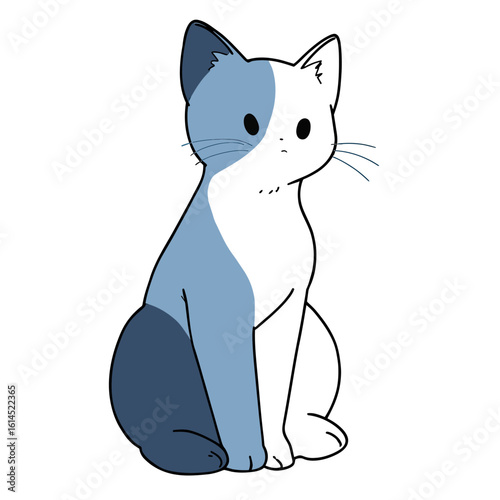 A simple and elegant, hand-drawn illustration of a graceful blue and white cat sitting, a charming and minimalist design perfect for pet lovers and modern decor.
