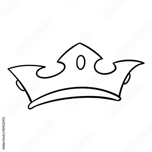 Simple Handdrawn Royal Crown Outline Shape with Gemstone on White