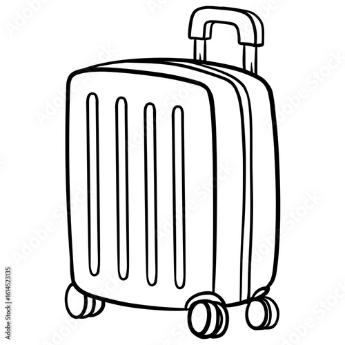 Handdrawn Outline Luggage on Wheels Suitcase with Handle Travel Element