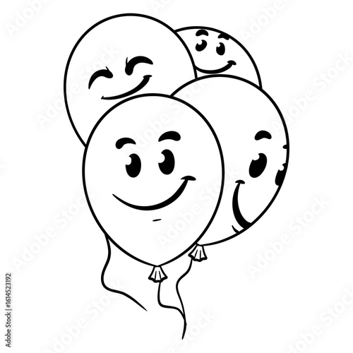 Simple Outline Smiling Balloons Illustration Party Decoration Element for Celebration