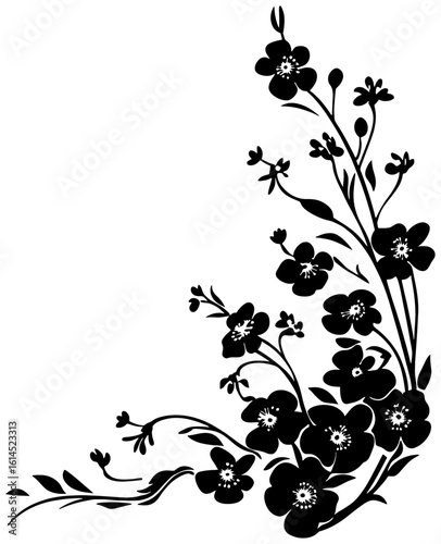 Botanical Corner Frame with Forget Me Not Silhouette
