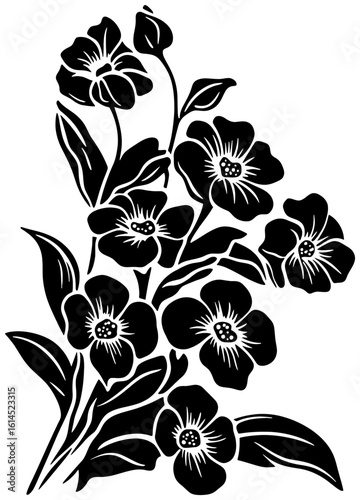 Forget me not flower corner border silhouette drawing