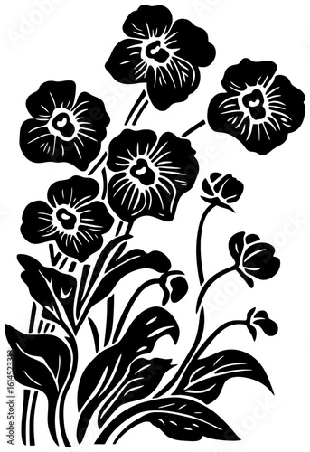 Forget me not flower corner border silhouette drawing