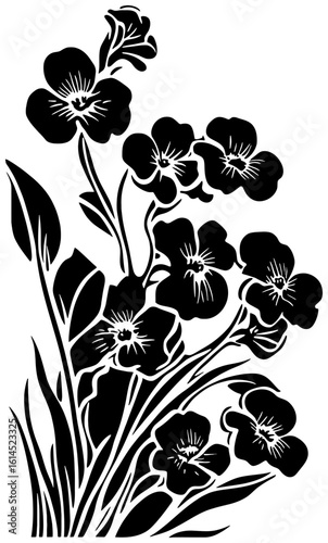 Forget me not flower corner border silhouette drawing
