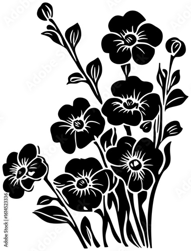Forget me not flower corner border silhouette drawing