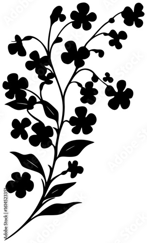 Floral Border Element Featuring Forget Me Not Silhouette