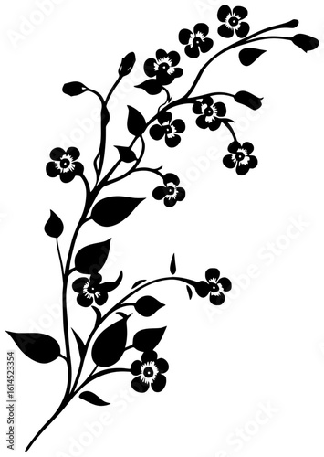 Floral Border Element Featuring Forget Me Not Silhouette