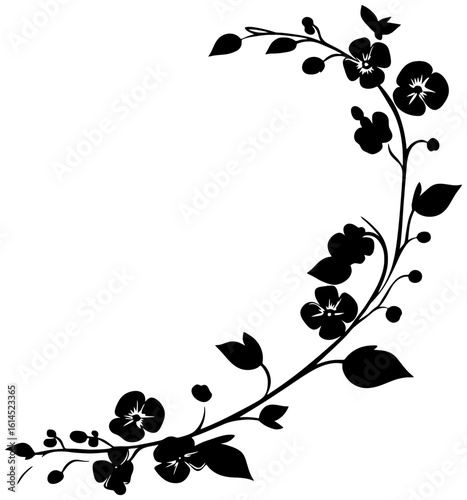 Floral Border Element Featuring Forget Me Not Silhouette