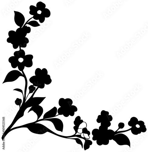 Floral Border Element Featuring Forget Me Not Silhouette