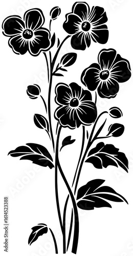 Floral Border Element Featuring Forget Me Not Silhouette
