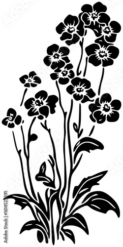 Forget me not flower corner border silhouette drawing