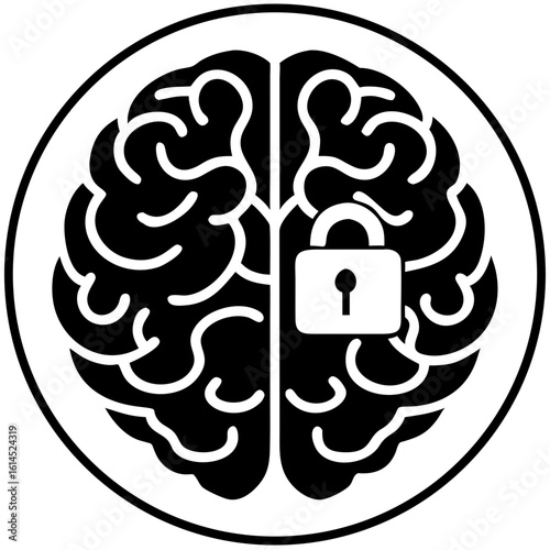 Illustration of a brain with a padlock symbolizing security  