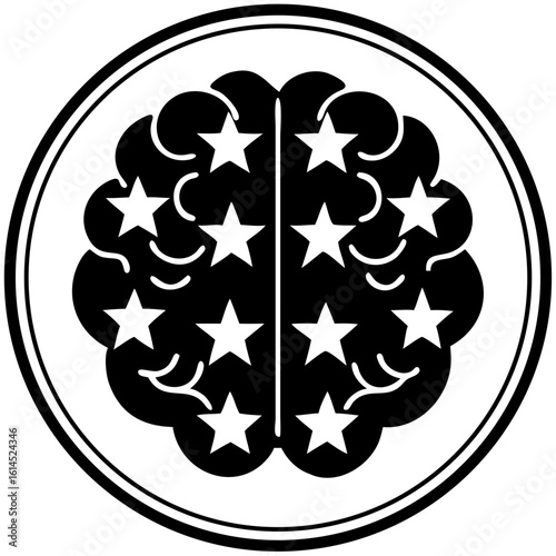 Brain illustration with stars in a circular design  