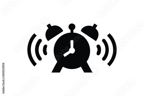 Alarm Clock Ringing Icon – Black Silhouette Vector