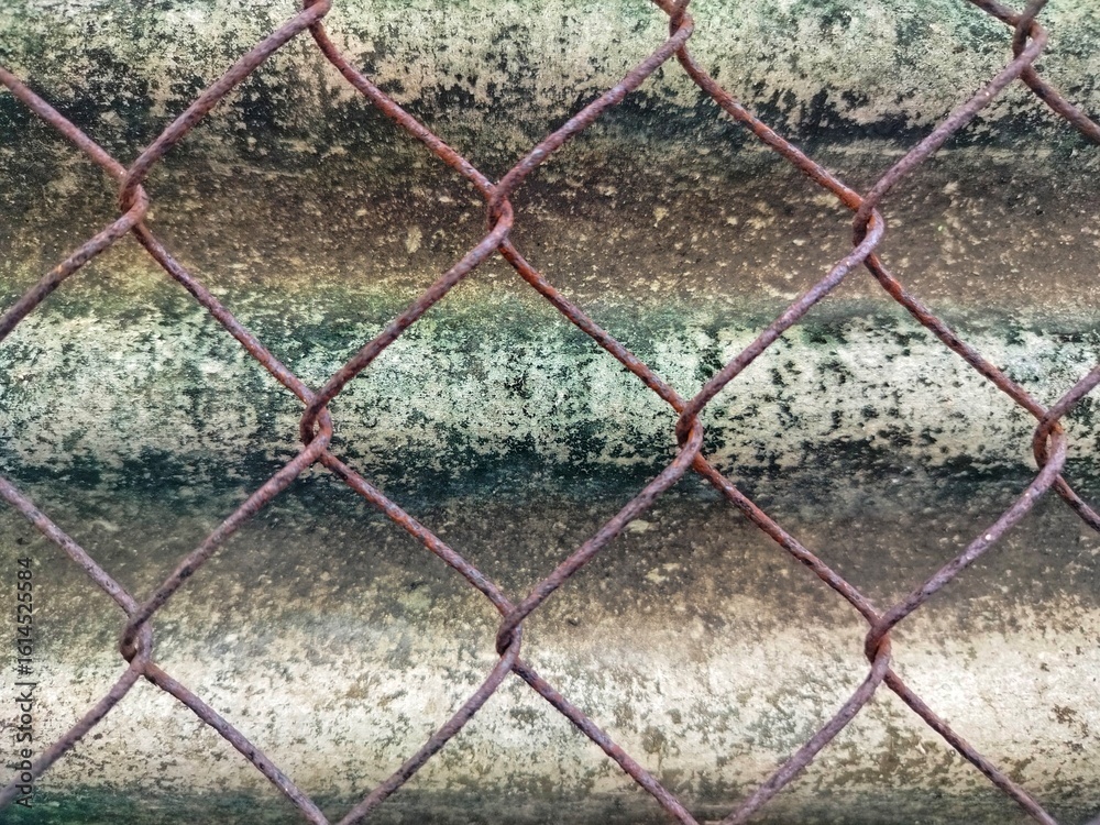 Naklejka premium colorful corrugated roof fence, with rusty netting