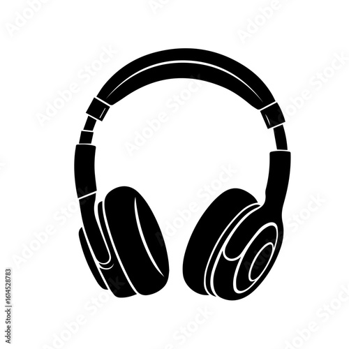 Silhouette of over-ear headphones, front view, simple design.