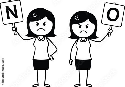 Angry women cartoon holding no signs vector illustration concept disapproval denial