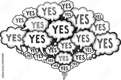 Yes illustration concept art for agreement and positive affirmation with speech bubbles