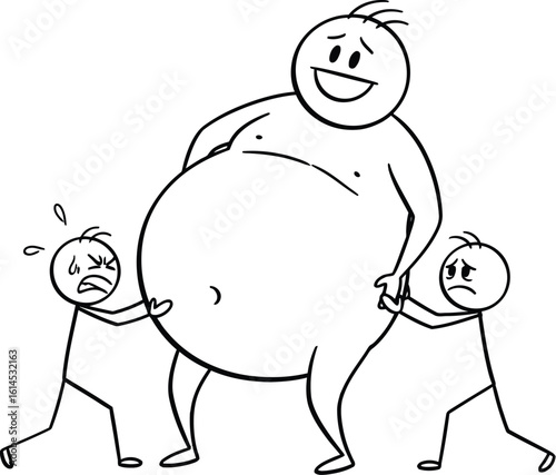 Cartoon stick figure obesity overweight weight gain health problem diet concept drawing