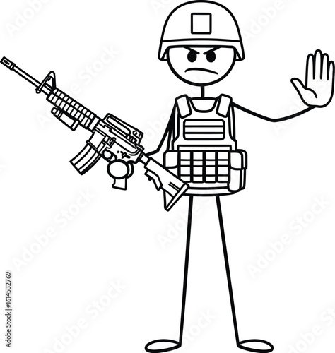 Stick figure soldier with rifle vector illustration military concept design art 90 char