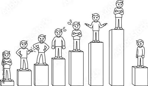 Business growth chart with angry people showing negative emotions on white background