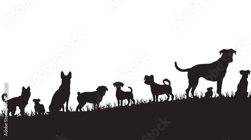 small and large dogs silhouette border set, half and full length