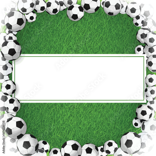 Soccer Balls Bordering a Green Field with a White Rectangle