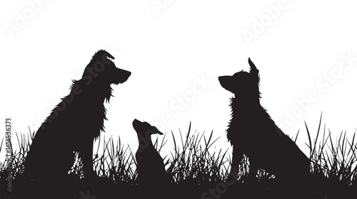 small and large dogs silhouette border set, half and full length
