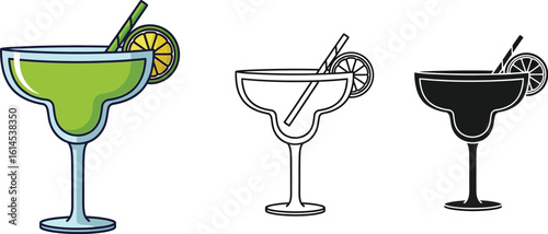 Margarita cocktail illustration set vector, lime garnish, summer drink, alcohol beverage, party time, bar menu editable