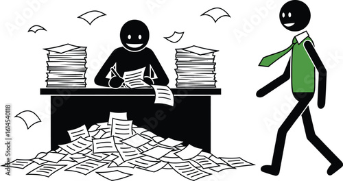 Understanding workplace stress and burnout concept with employee overload and paperwork issues shown editable