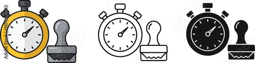 Stopwatch and stamp icons for process automation and time management vector illustration set design editable