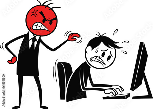 Angry boss yelling at employee vector illustration of workplace stress and work frustration concept editable