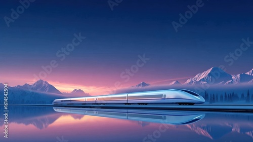 Futuristic train in mountain scene