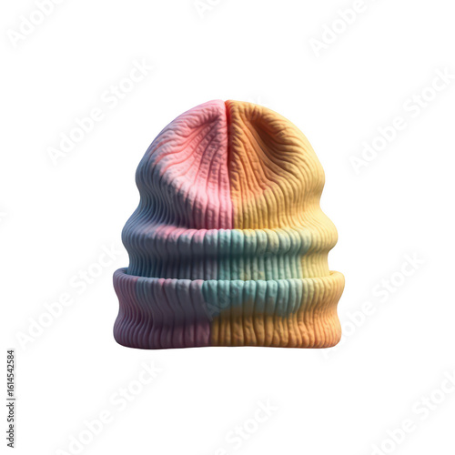 Vibrant multi-colored beanie against a black background.