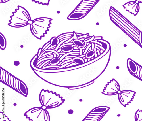 Seamless Vector Pattern of Pasta and Bowl – Food Doodle Illustration