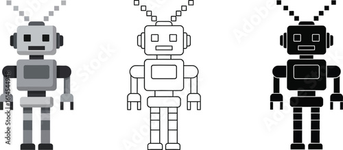 Three robot illustration designs for technology and artificial intelligence concepts vector image editable