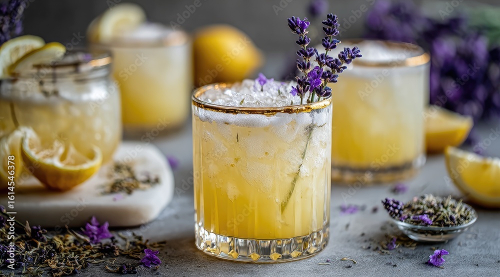 Fototapeta premium Iced lavender lemonade in elegant glasses