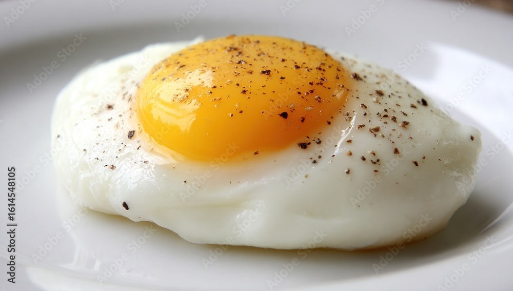 Close-up of a sunny-side-up egg on a plate. Close-up of a sunny-side-up egg on a plate.
