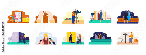 Hollywood illustrations set. Flat vector illustrations concept.