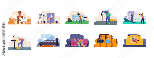 Hollywood illustrations set. Flat vector illustrations concept.