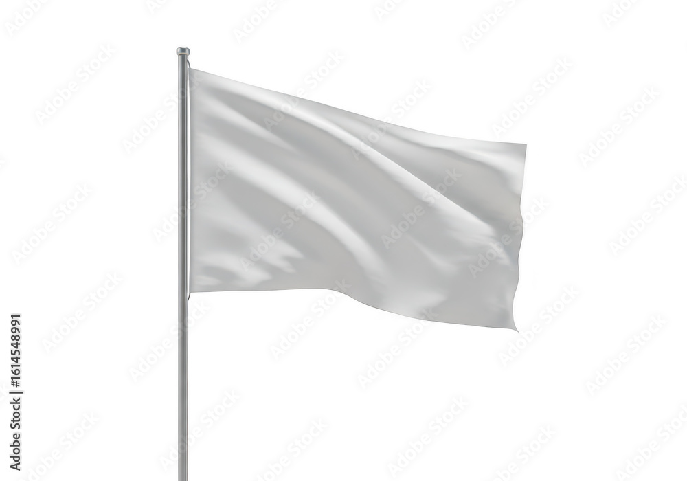 A plain white flag waves gently in the wind, isolated on a transparent background