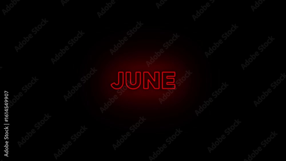 Neon lines June text animation. 27-31 days a month name June motion graphics. luxury text 4k video footage. glowing neon effect.