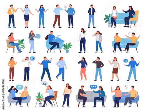 Diverse group of people in various communication and emotional states