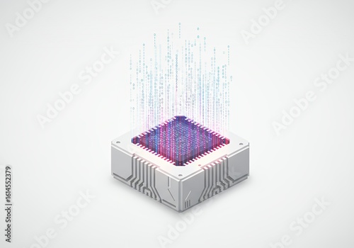 Modern processor with binary code symbolizes artificial intelligence and data processing power