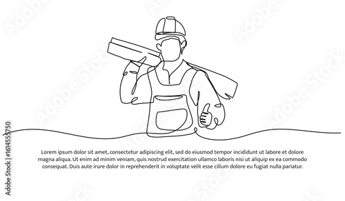 One line of worker carrying wood. Abstract minimal continuous line.