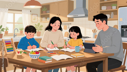 Creative family time during an afternoon study session at home