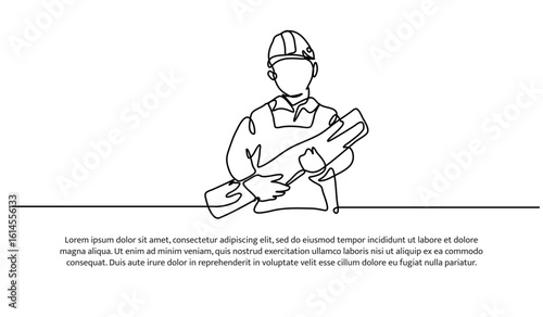 One line of worker carrying wood. Abstract minimal continuous line.
