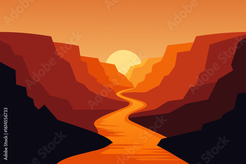 Serene canyon sunset over winding river